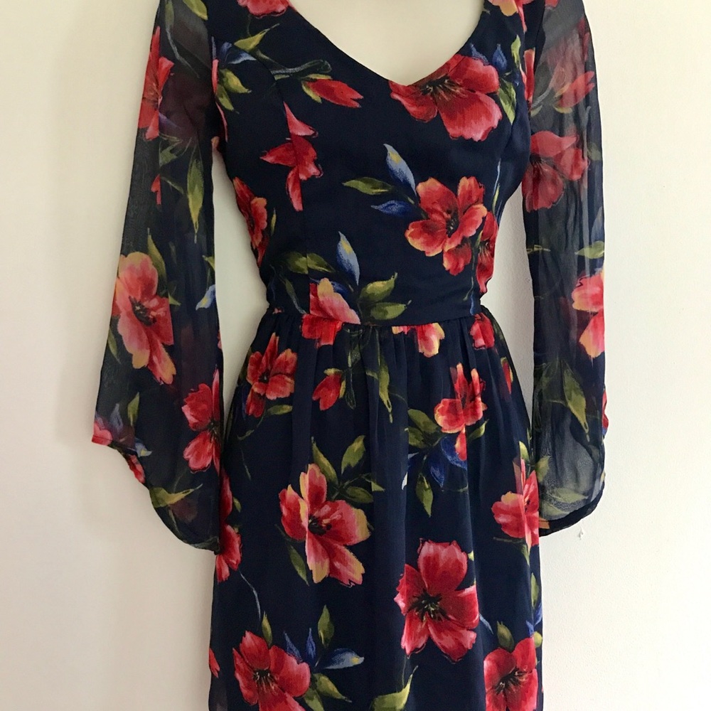 Hollister Navy and Red floral summer dress size S